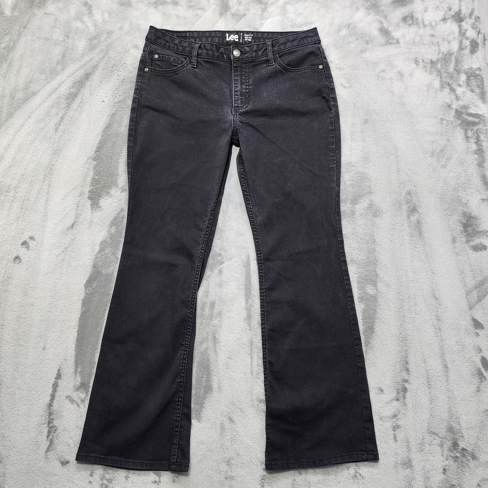 Lee Jeans Womens 14P PETITE Black Regular Fit Boot Cut Mid Rise Stretch Denim